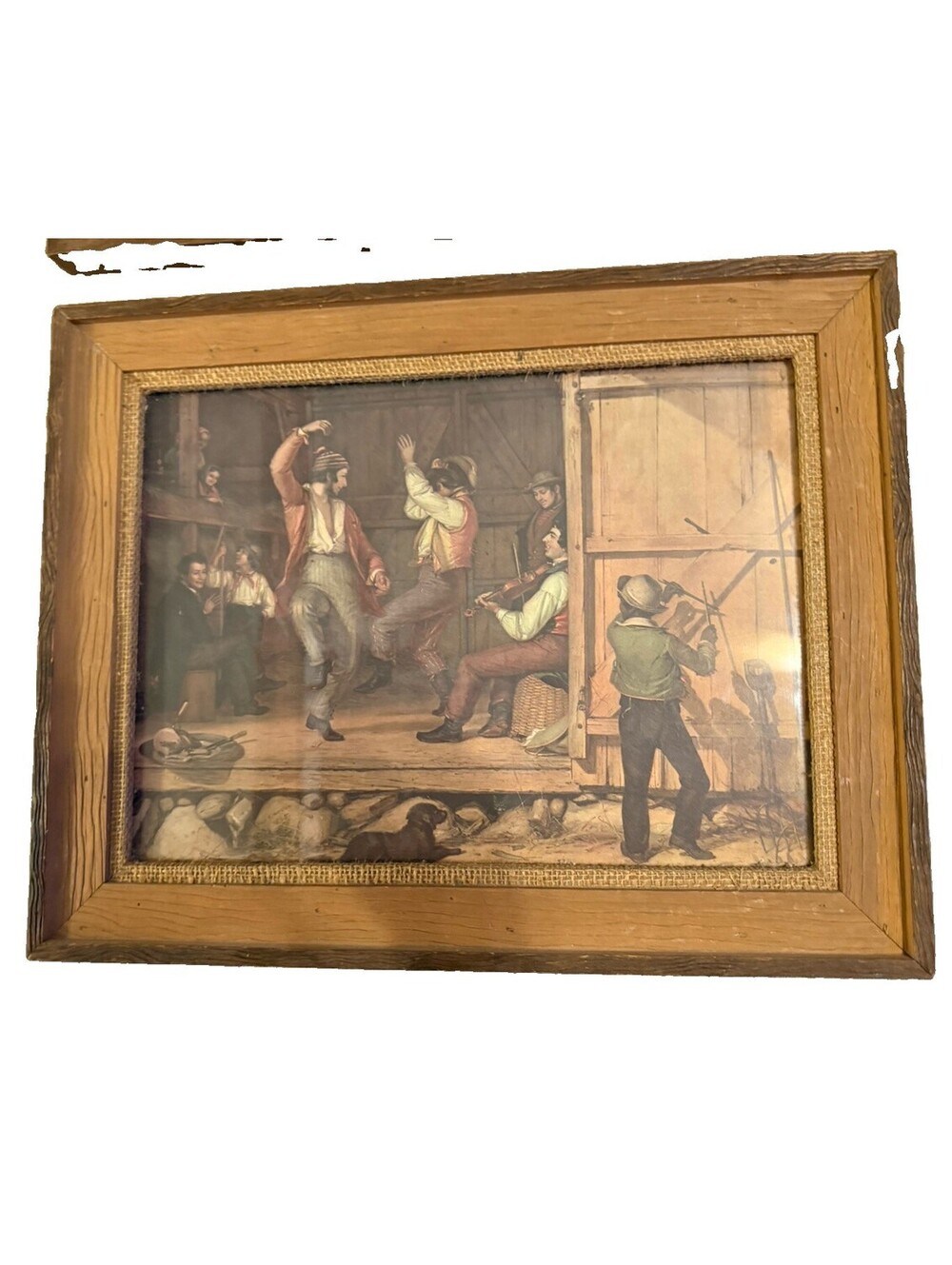 Vintage Framed Lithograph Farmhouse Print -Dance Of The Haymakers, country decor